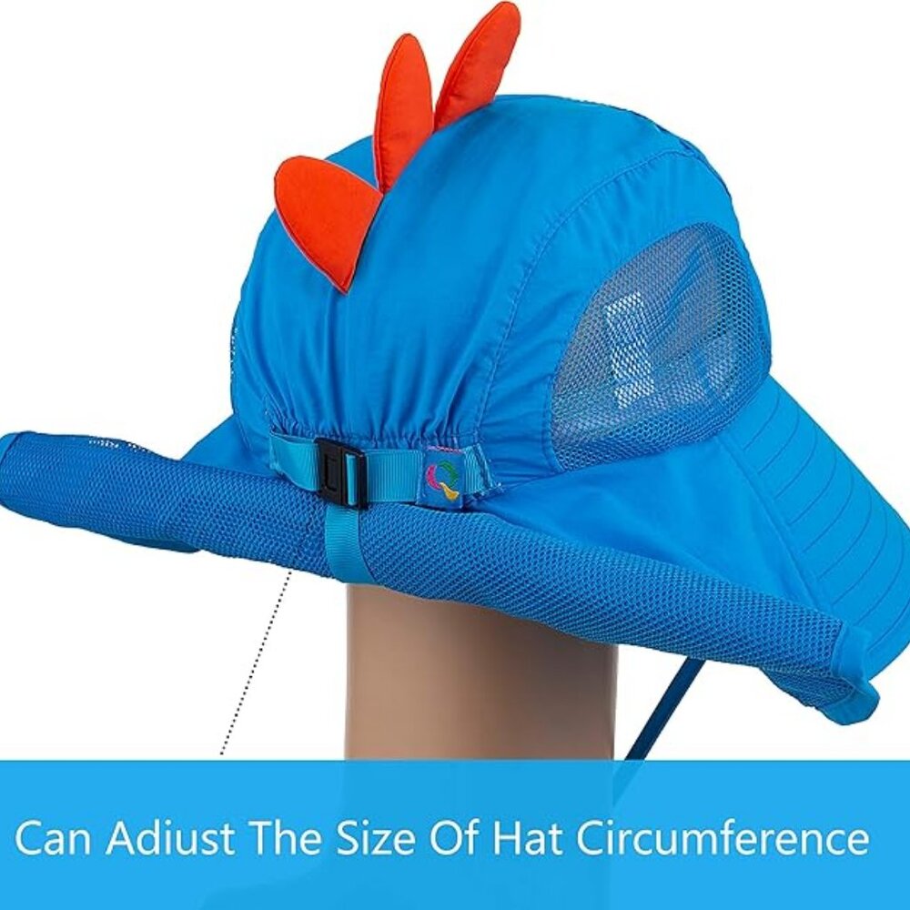 Kids Sun Hat UPF 50+ Boy Girl Protection Hat Wide Brim Beach Hats Mesh Adjustabl - Picture 5 of 9